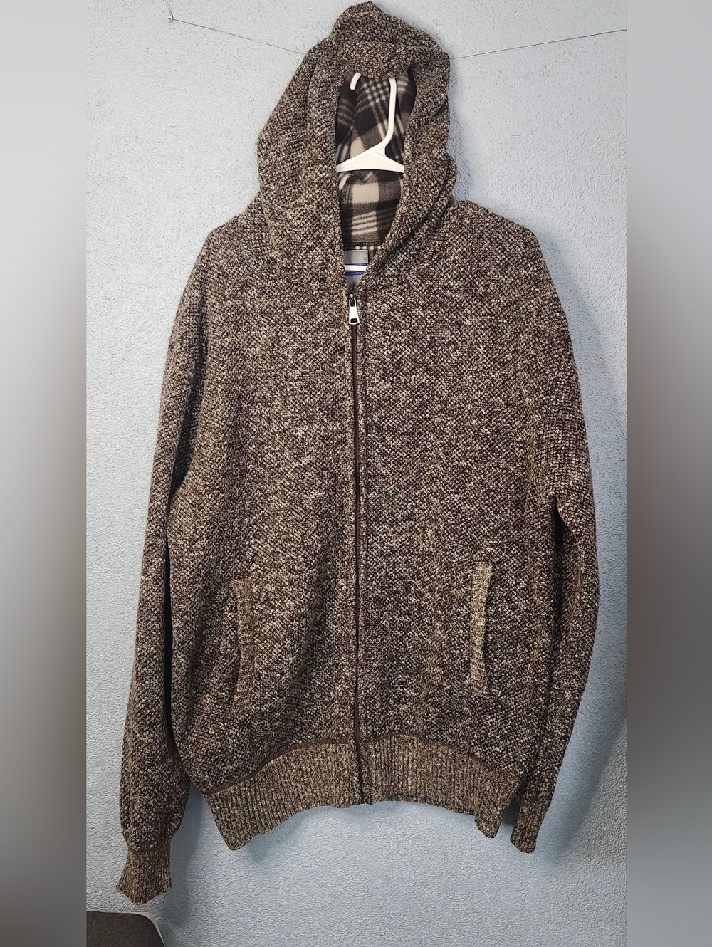 Men's Hooded Zip Sweater Jacket - Brown Marled